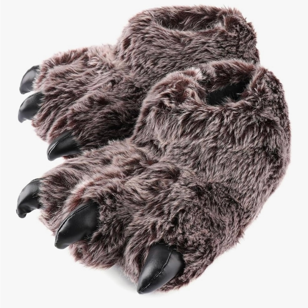 Furry Brown Monster Claw Slippers Size M Women 9/10, Men 7/8